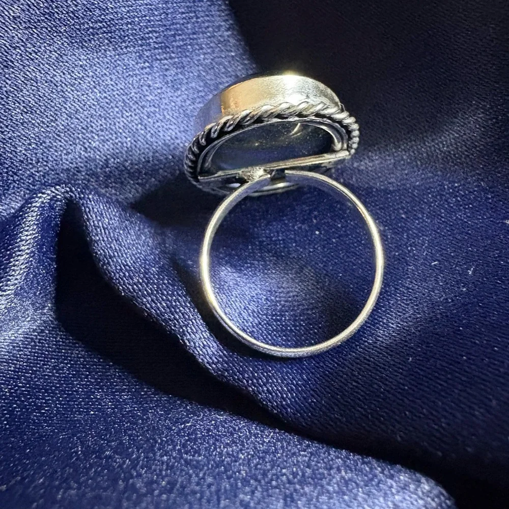 😎🌺Ring Dichroic Glass Stone Silver Blue Green Flash Statement - Picture 8 of 9